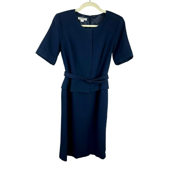 Vintage 90s Pendleton 100% Virgin Wool Sheath Dress Women 4 Navy Blue Knee Retro - Picture 1 of 9